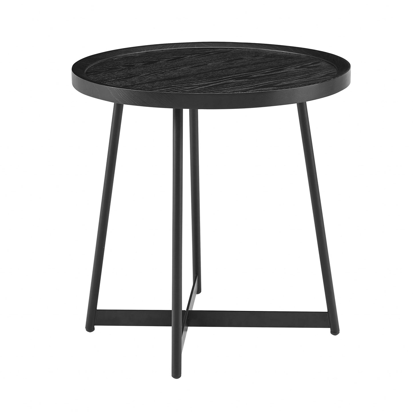 21.66" X 21.66" X 22.05" Round Side Table In Black Ash Wood And Black-1