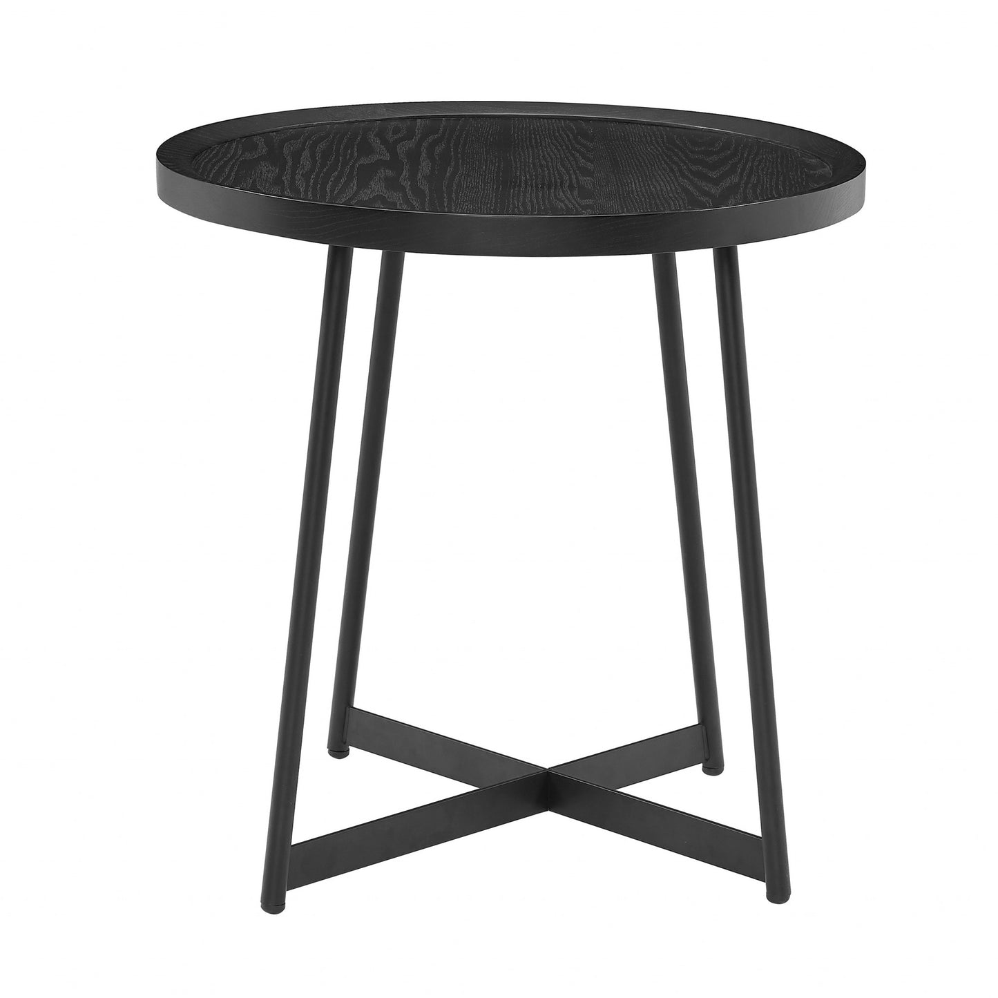 21.66" X 21.66" X 22.05" Round Side Table In Black Ash Wood And Black-2