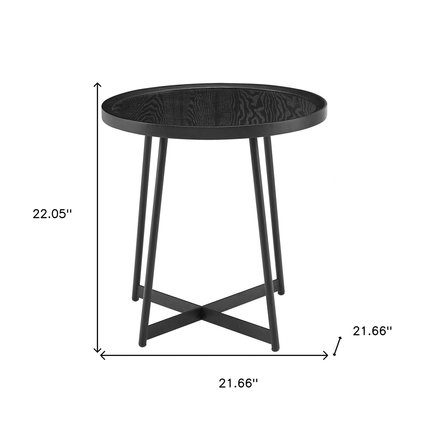 21.66" X 21.66" X 22.05" Round Side Table In Black Ash Wood And Black-5