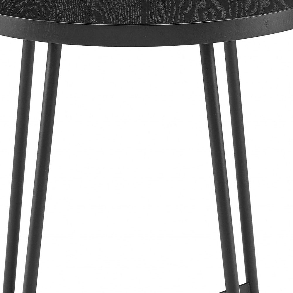 21.66" X 21.66" X 22.05" Round Side Table In Black Ash Wood And Black-3