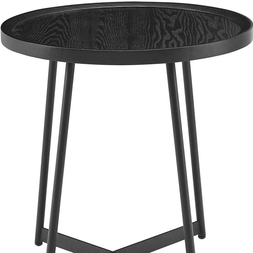 21.66" X 21.66" X 22.05" Round Side Table In Black Ash Wood And Black-4