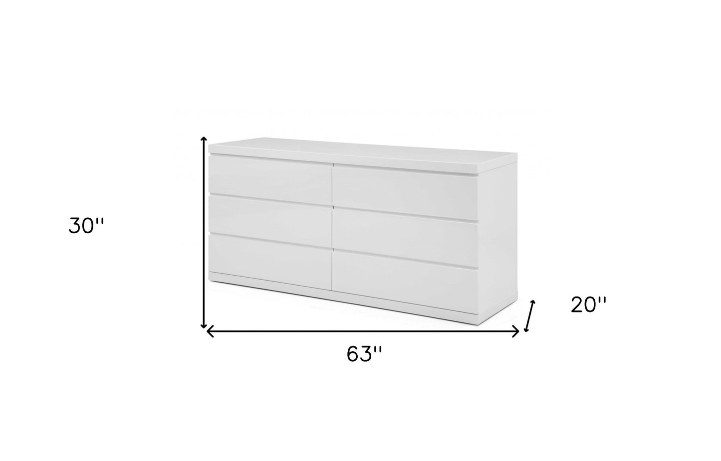 63" White Solid Wood Six Drawer Double Dresser-4