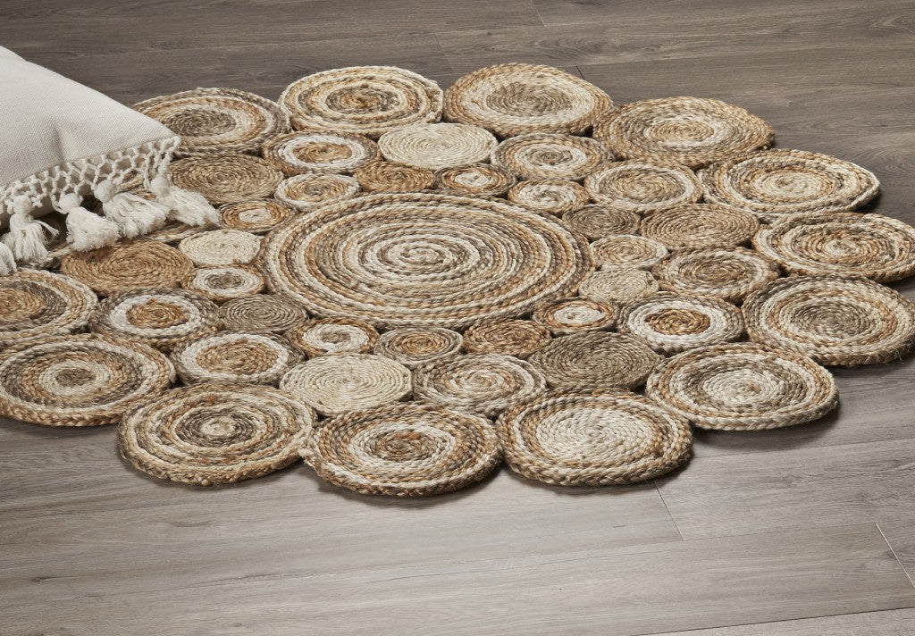 5' X 5' Natural Jute Hand Braided Area Rug-8