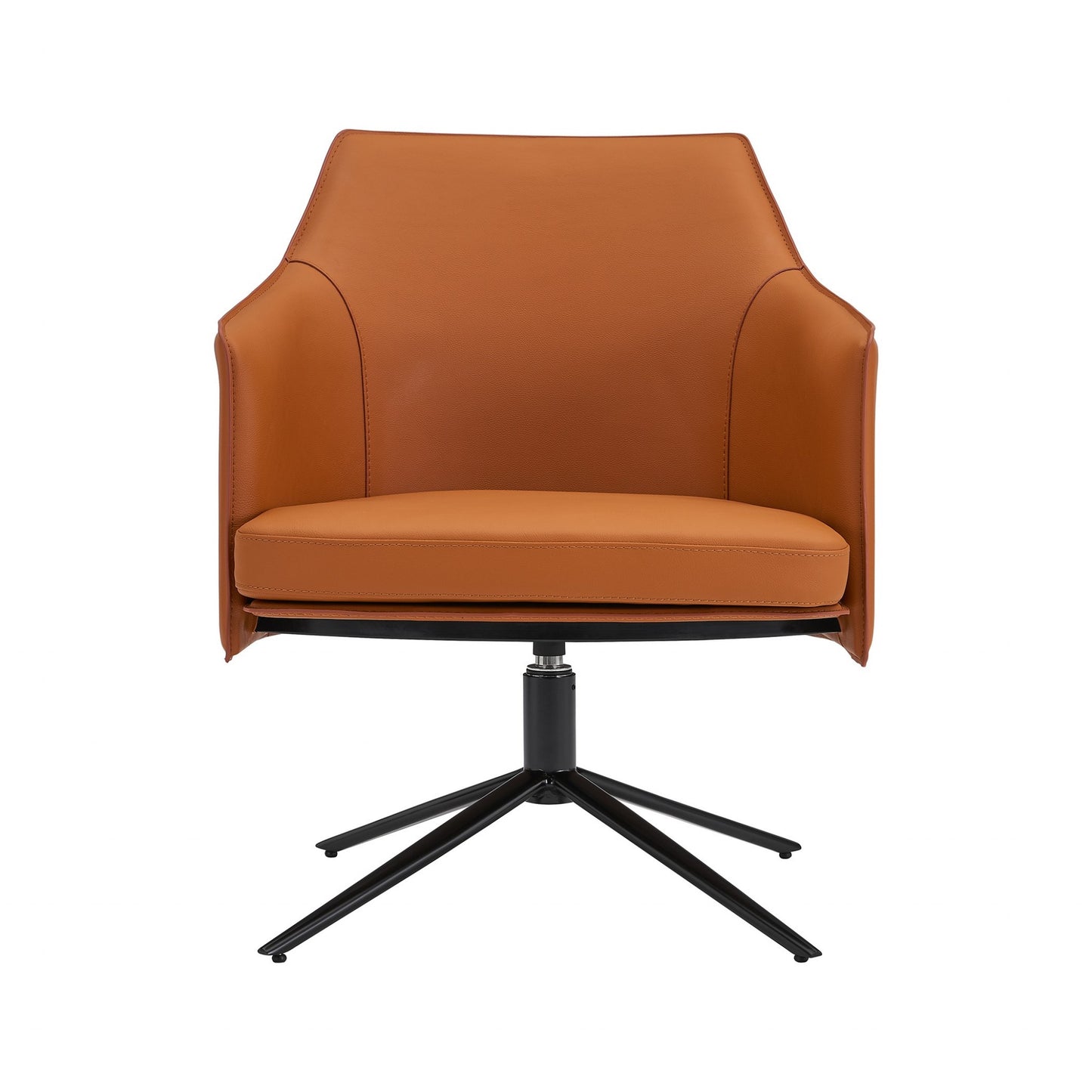 26" Terra Cotta and Black Faux Leather Swivel Lounge Chair-0