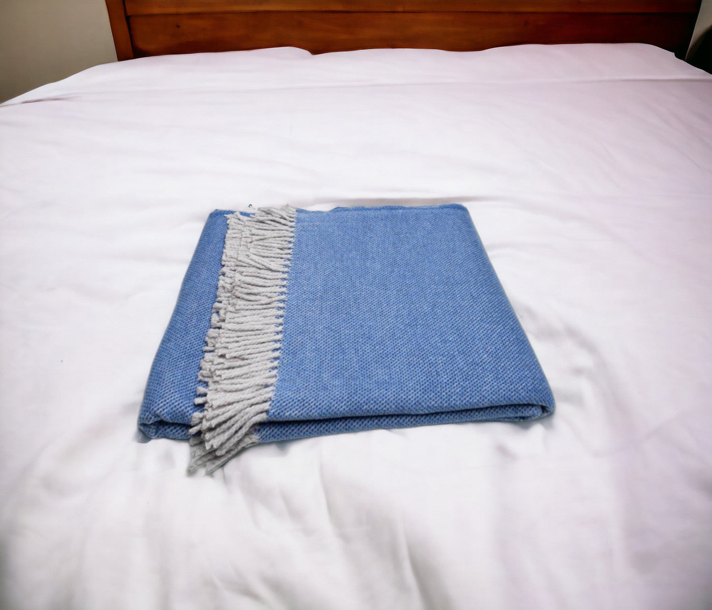 Cobalt Blue Mini Dot Fringed Throw Blanket-1