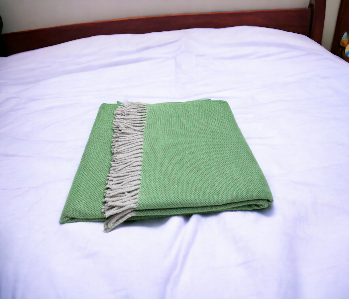 Forest Green Mini Dot Fringed Throw Blanket-1