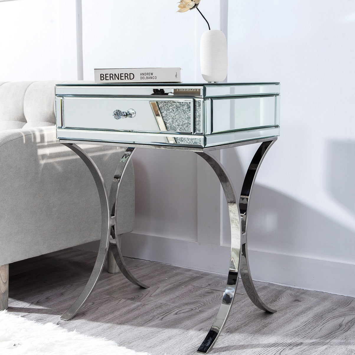 24" Stainless Steel and Mirror Nightstand-4