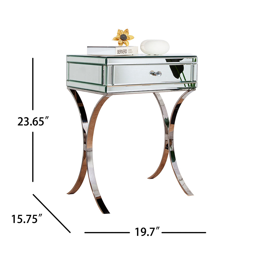24" Stainless Steel and Mirror Nightstand-6