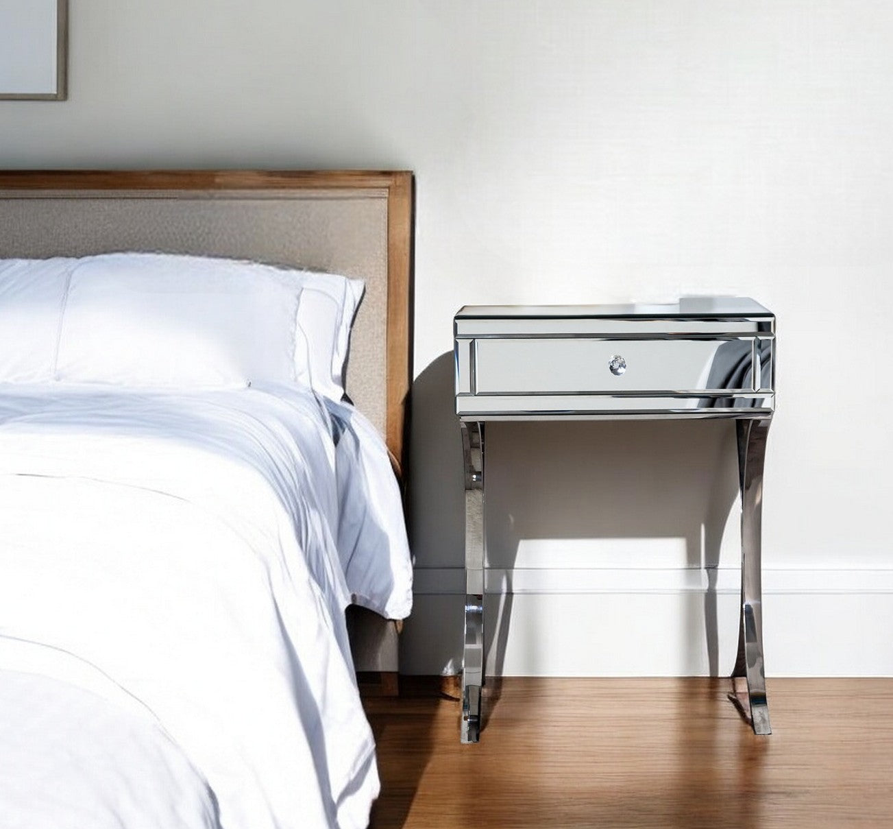 24" Stainless Steel and Mirror Nightstand-0