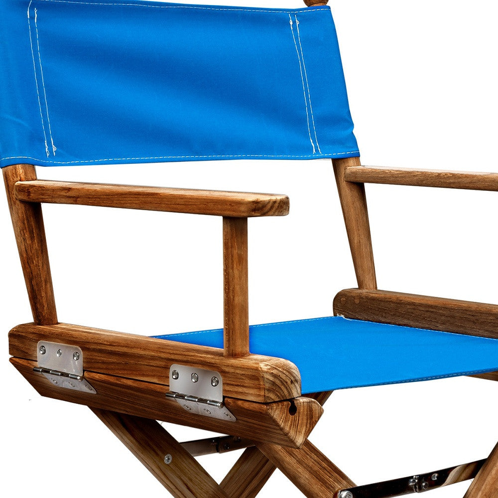23" Blue and Natural Wood Solid Wood Indoor Outdoor Director Chair-3