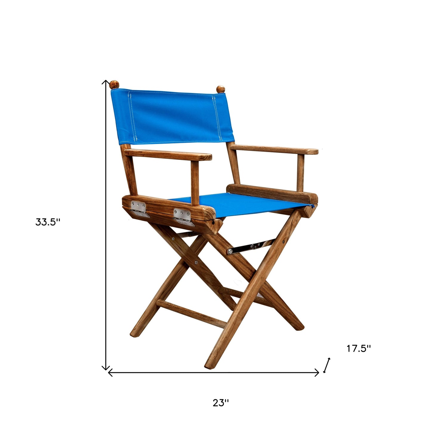 23" Blue and Natural Wood Solid Wood Indoor Outdoor Director Chair-4