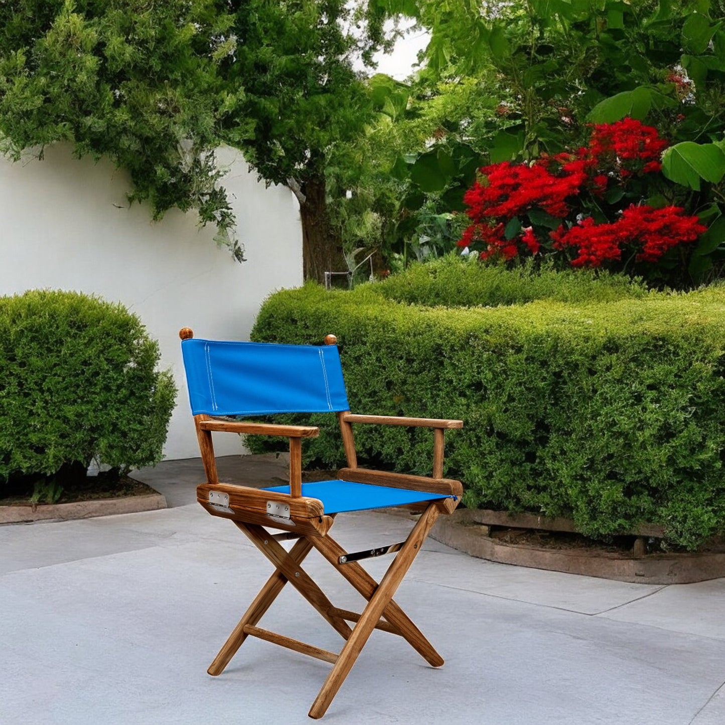 23" Blue and Natural Wood Solid Wood Indoor Outdoor Director Chair-1