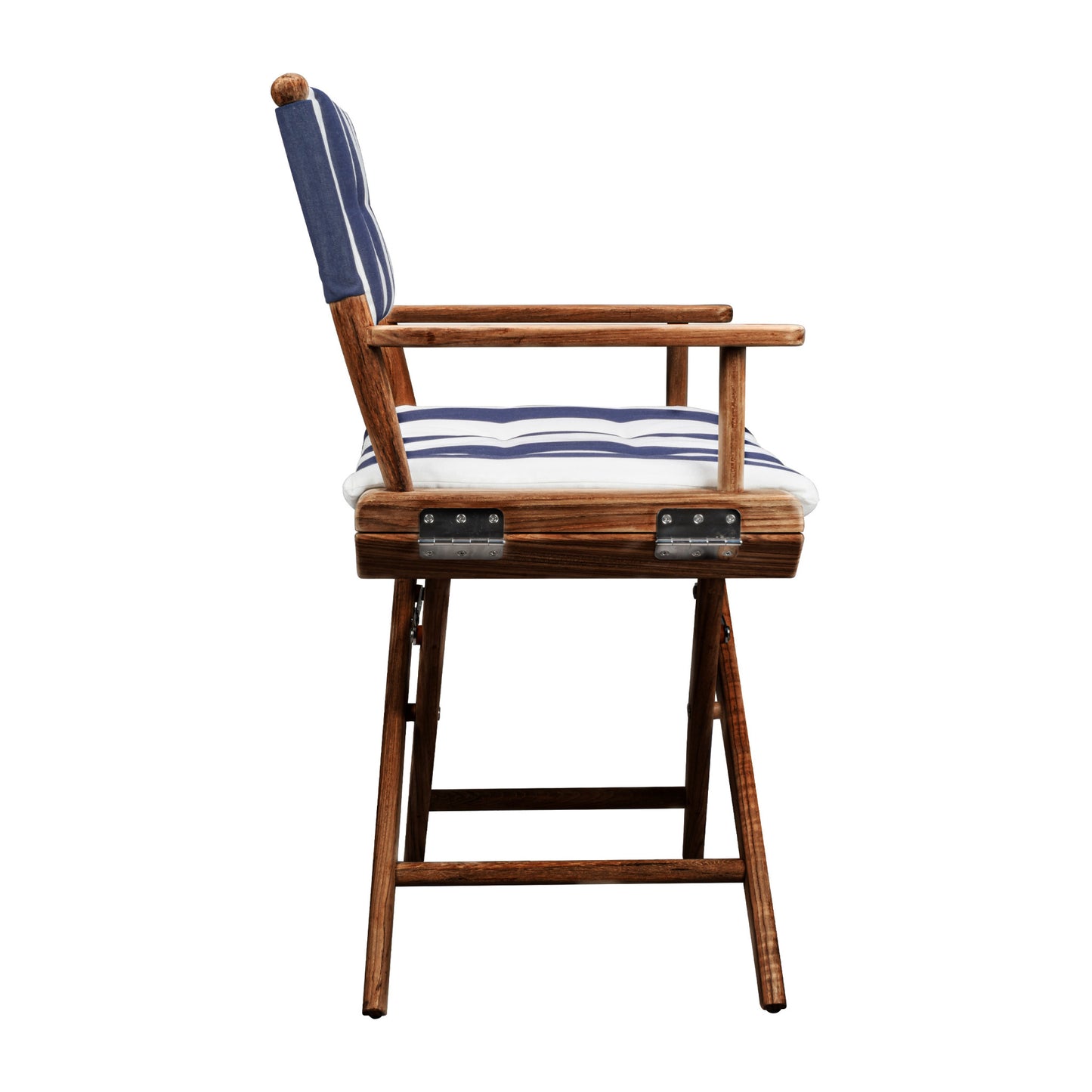 23" Blue and White and Natural Wood Solid Wood Indoor Outdoor Director Chair with Blue and White Cushion-2