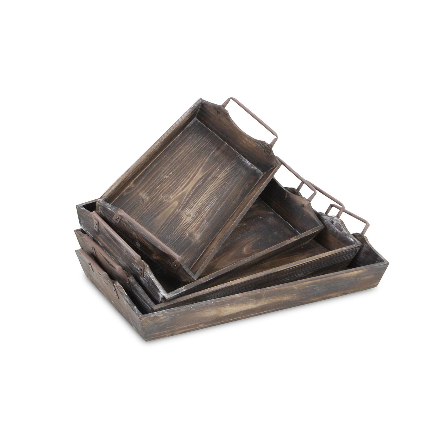 Set of Four Brown Wood Handmade Serving Tray With Handles-2