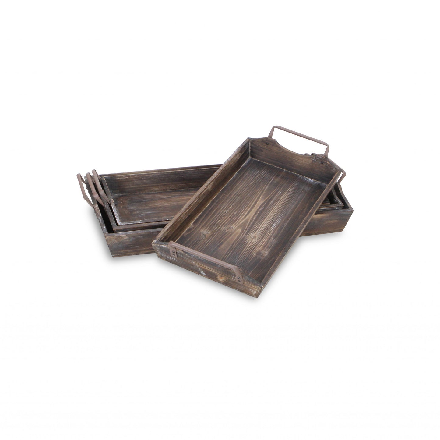 Set of Four Brown Wood Handmade Serving Tray With Handles-3