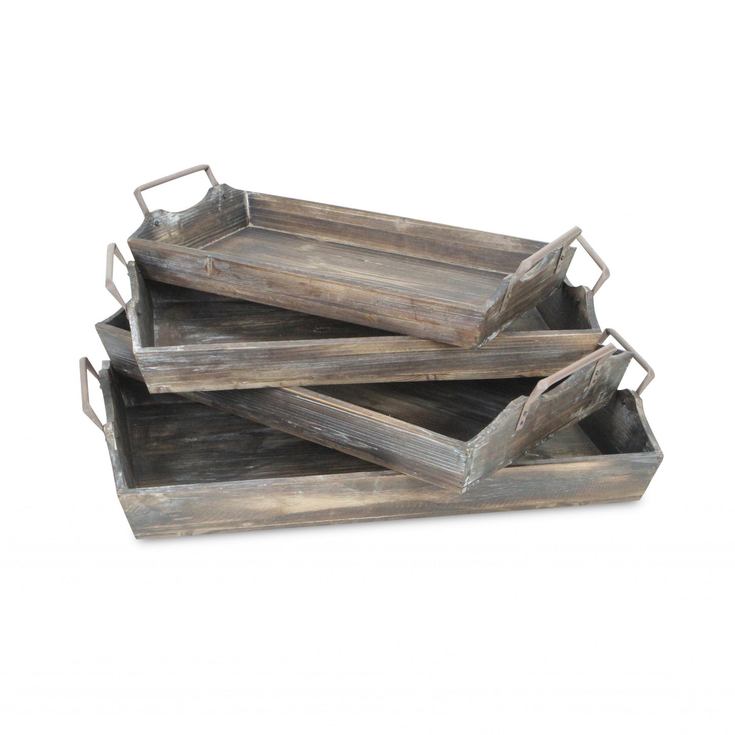 Set of Four Brown Wood Handmade Serving Tray With Handles-4