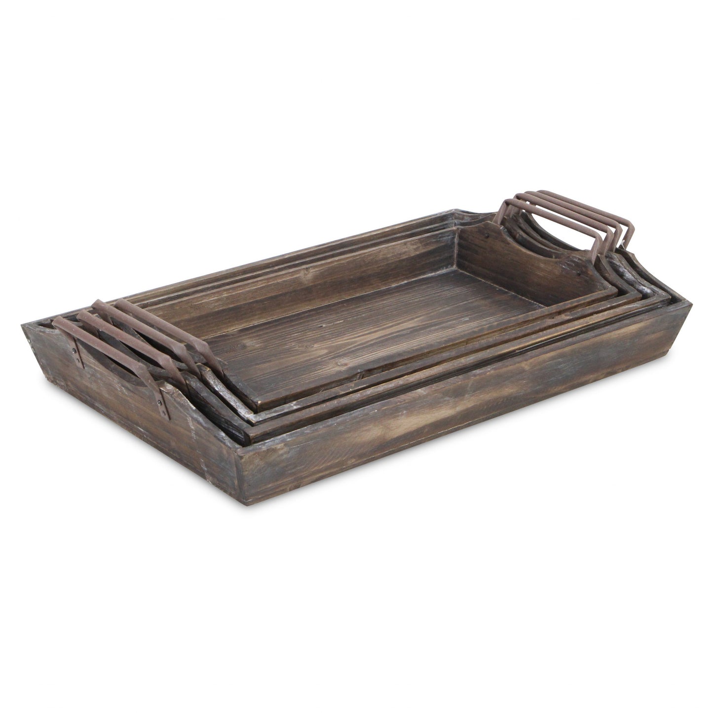 Set of Four Brown Wood Handmade Serving Tray With Handles-5