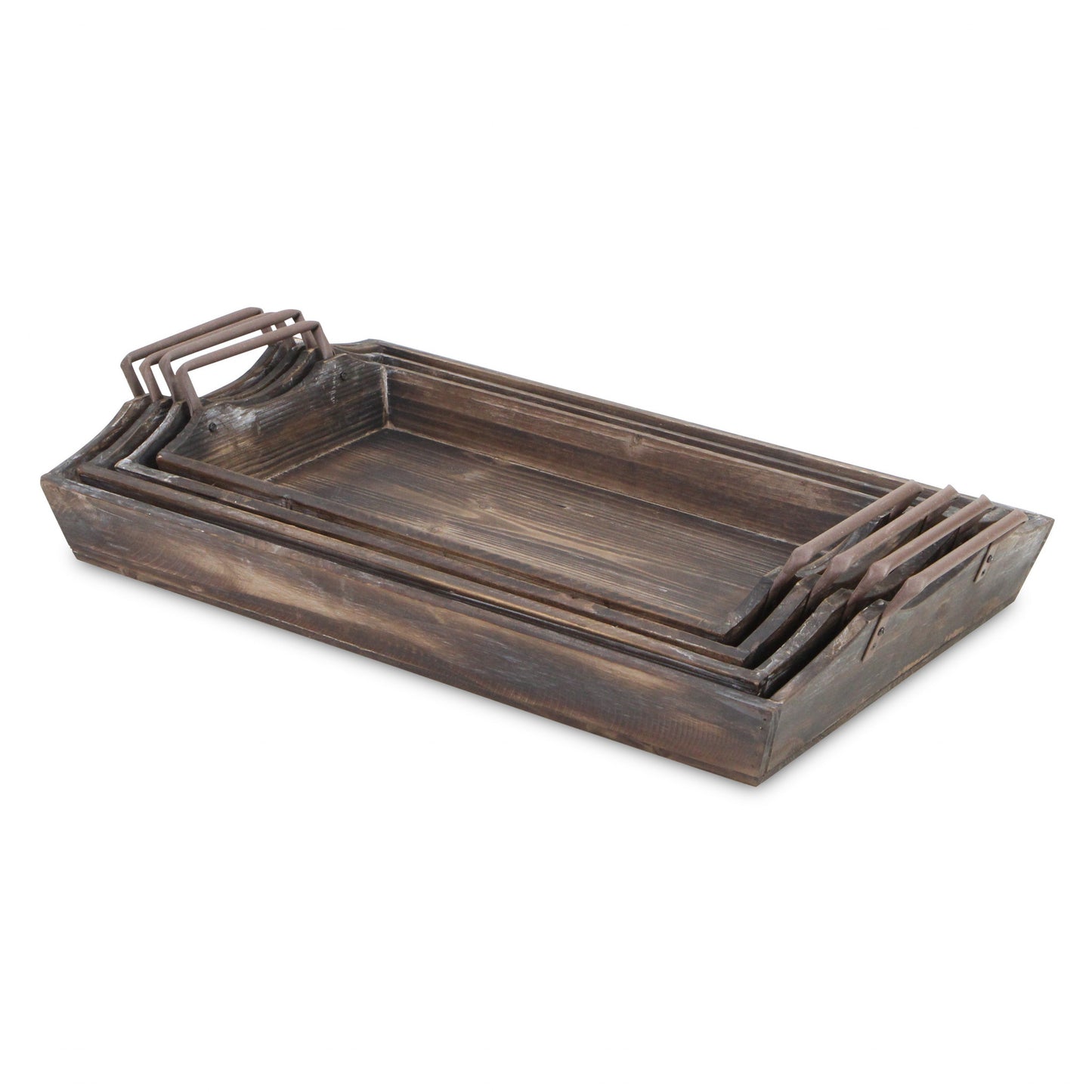 Set of Four Brown Wood Handmade Serving Tray With Handles-6