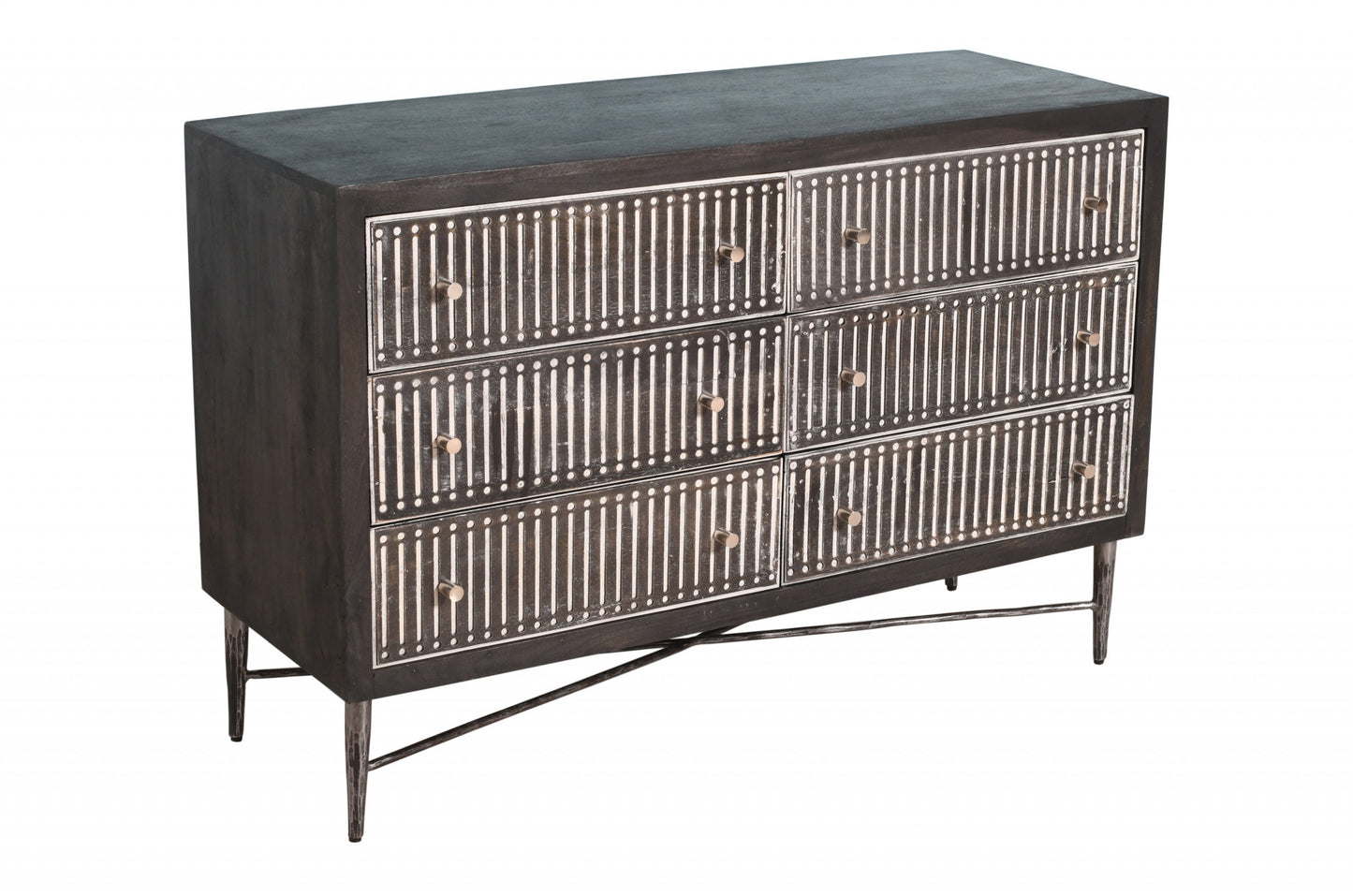 48" Antique Brown Solid Wood Six Drawer Double Dresser-1