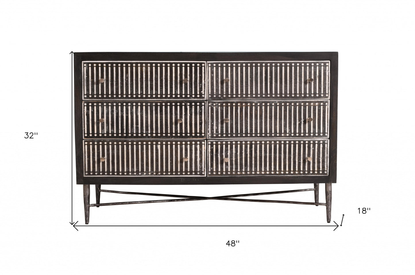 48" Antique Brown Solid Wood Six Drawer Double Dresser-7
