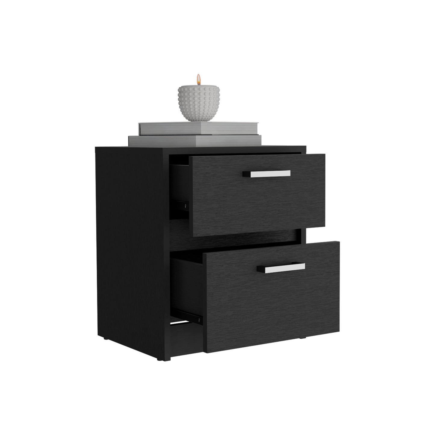 19" Black Wood Two Drawer Nightstand-4