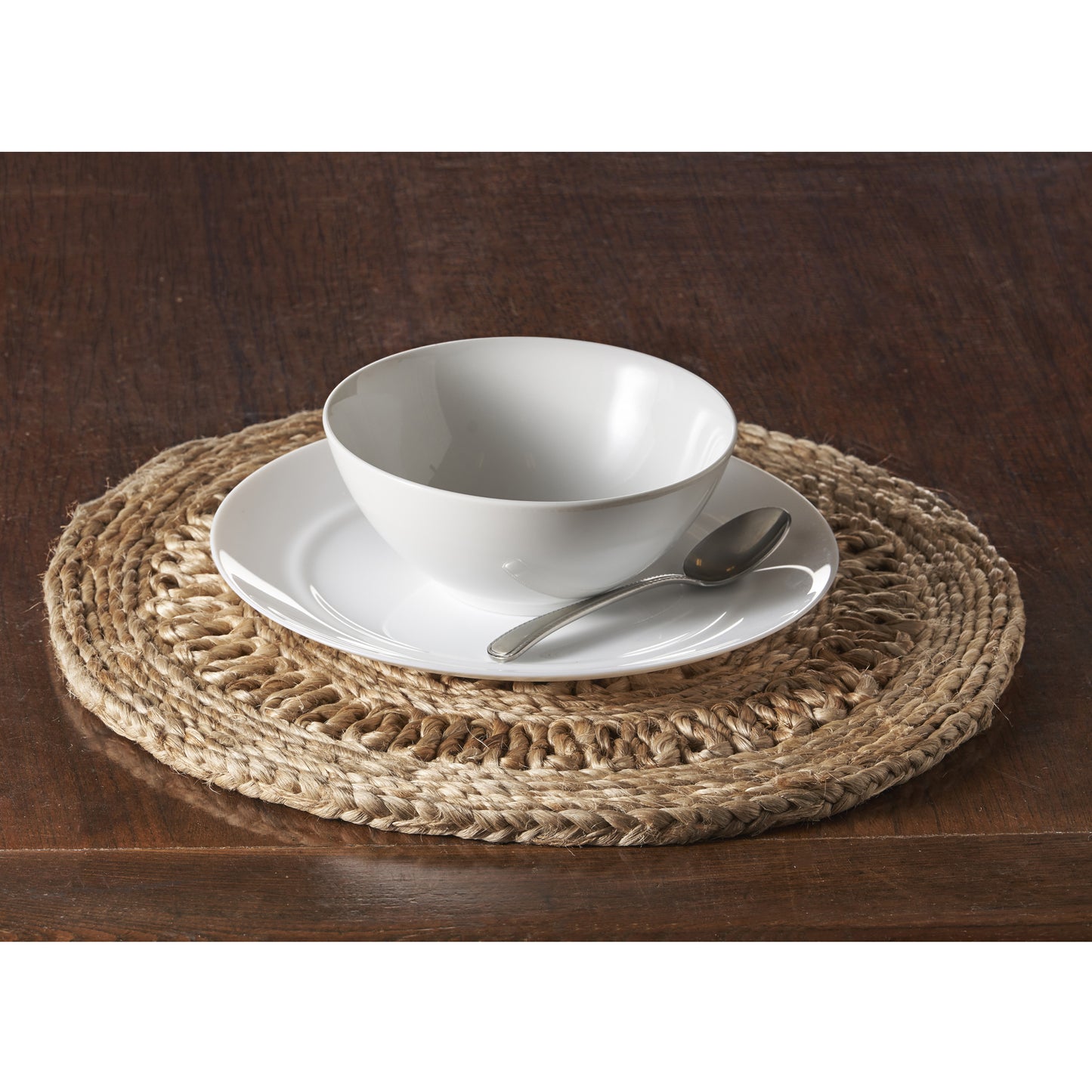 15" Set of Two Natural Braided Jute Round Placemats-5