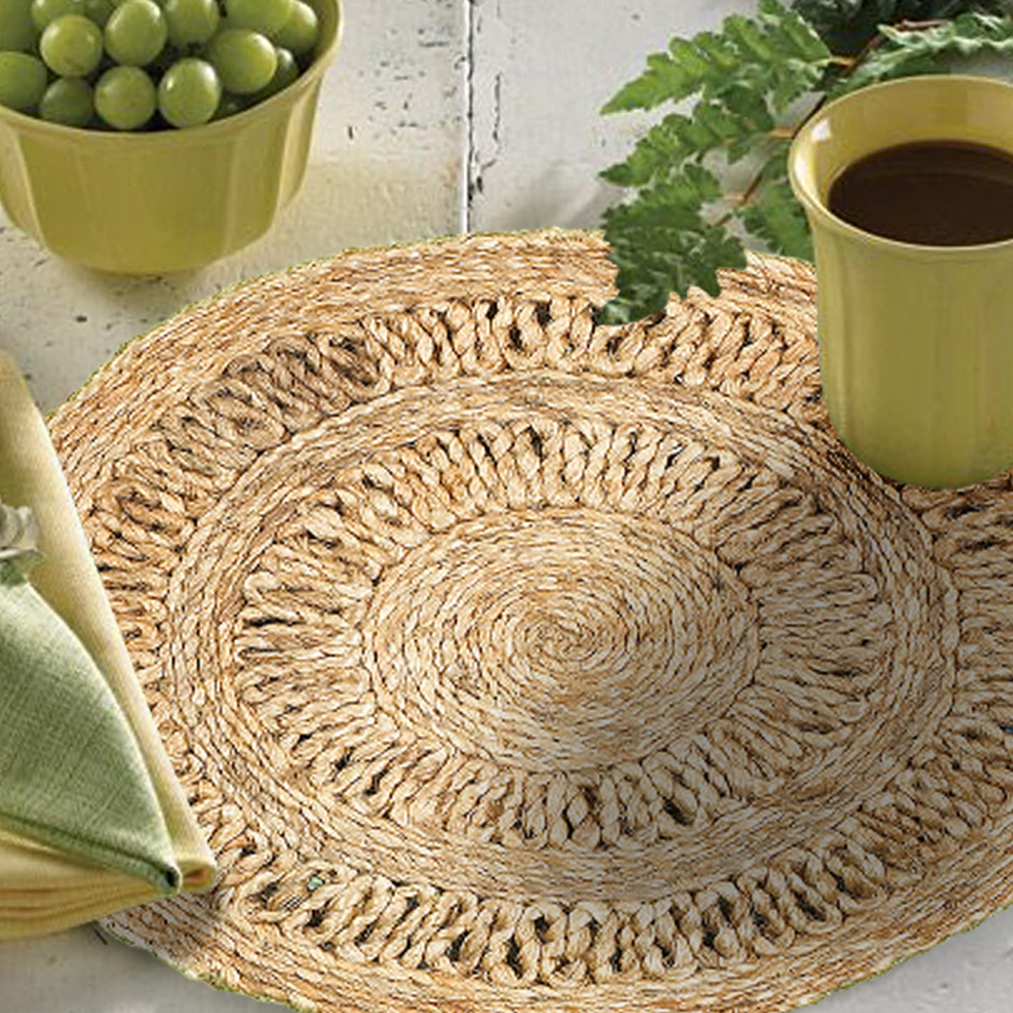 15" Set of Two Natural Braided Jute Round Placemats-6