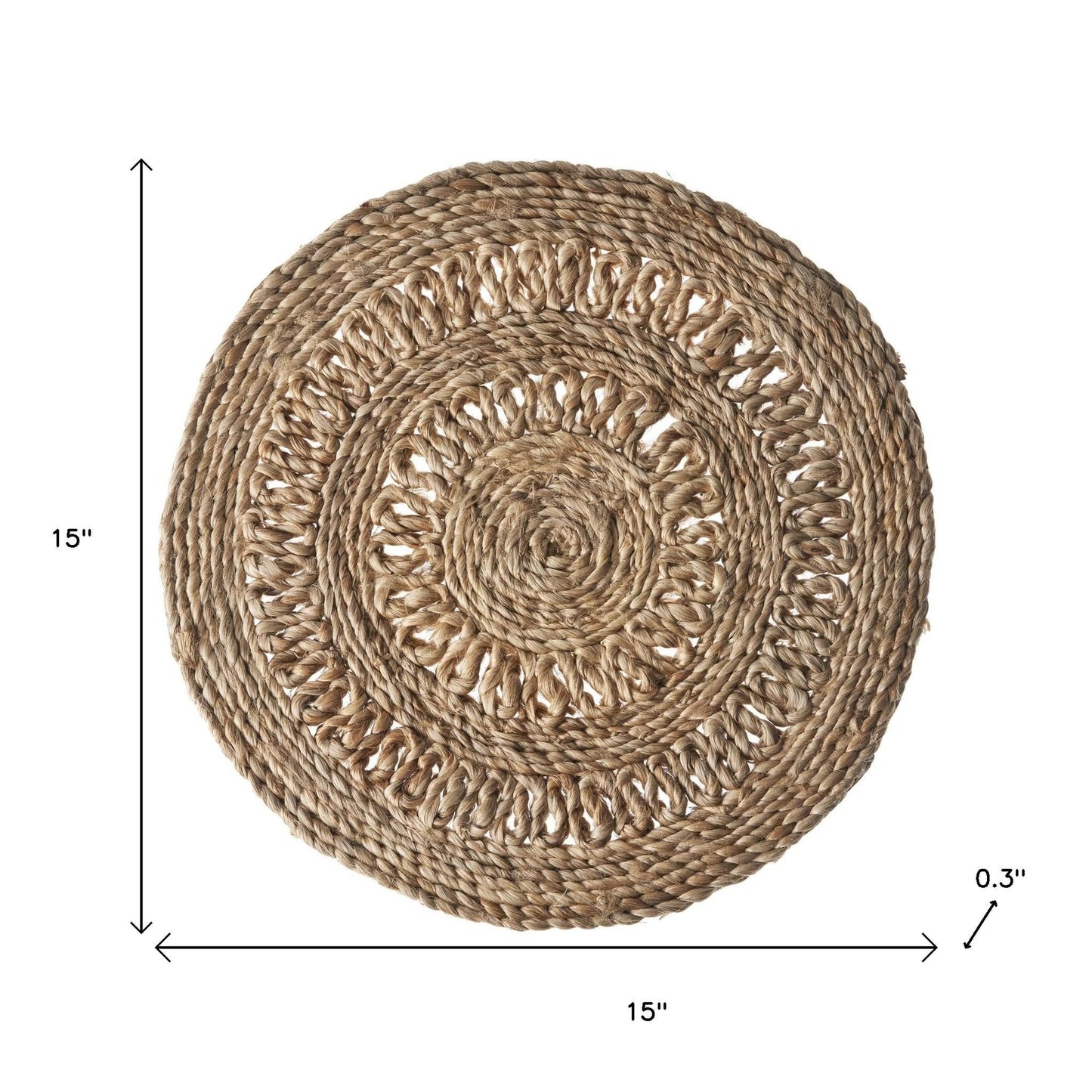 15" Set of Two Natural Braided Jute Round Placemats-7