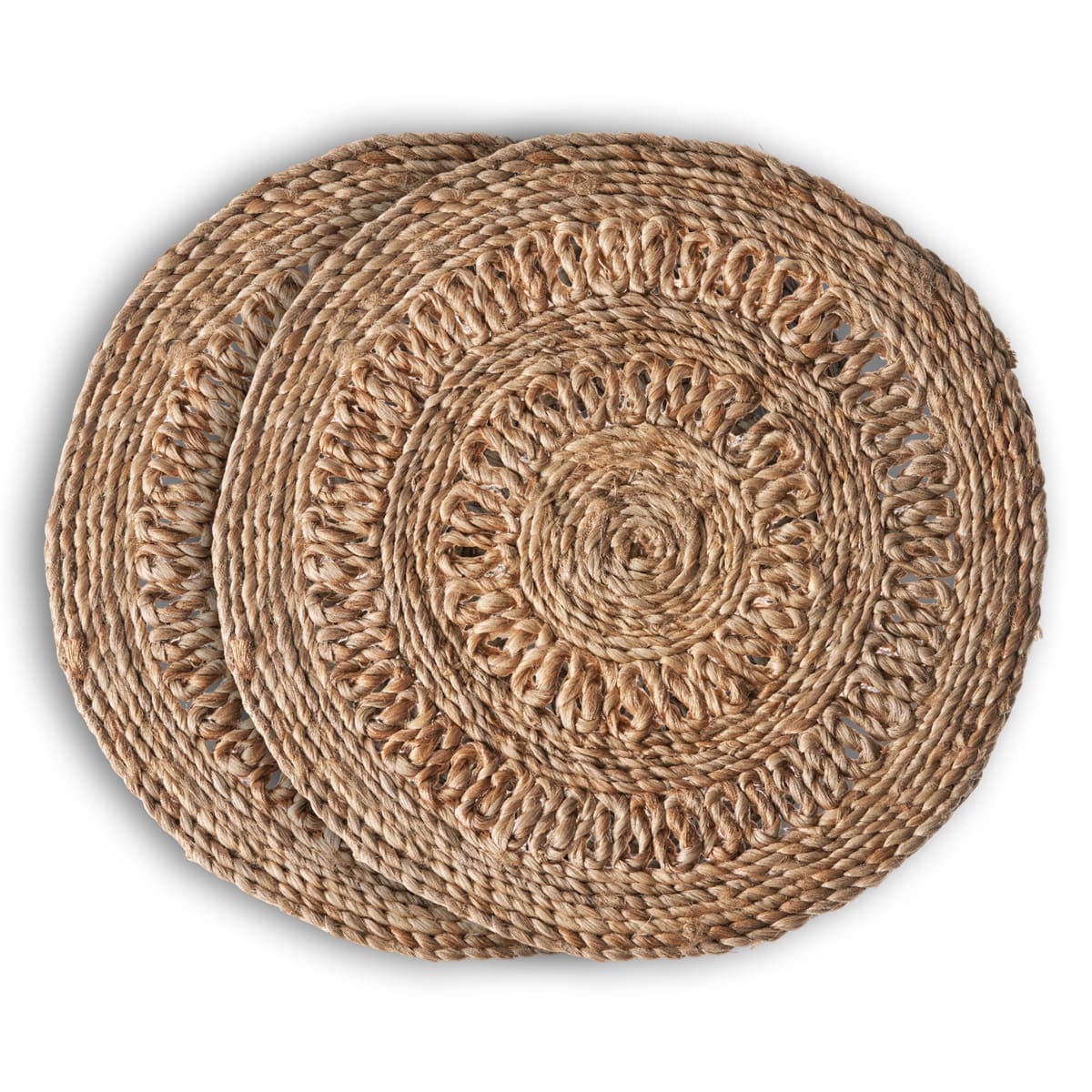 15" Set of Two Natural Braided Jute Round Placemats-1
