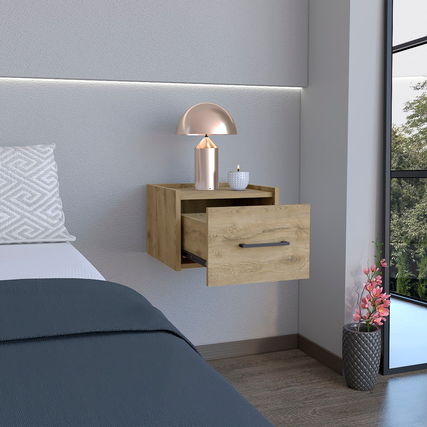 10" Beige One Drawer Faux Wood Nightstand-6