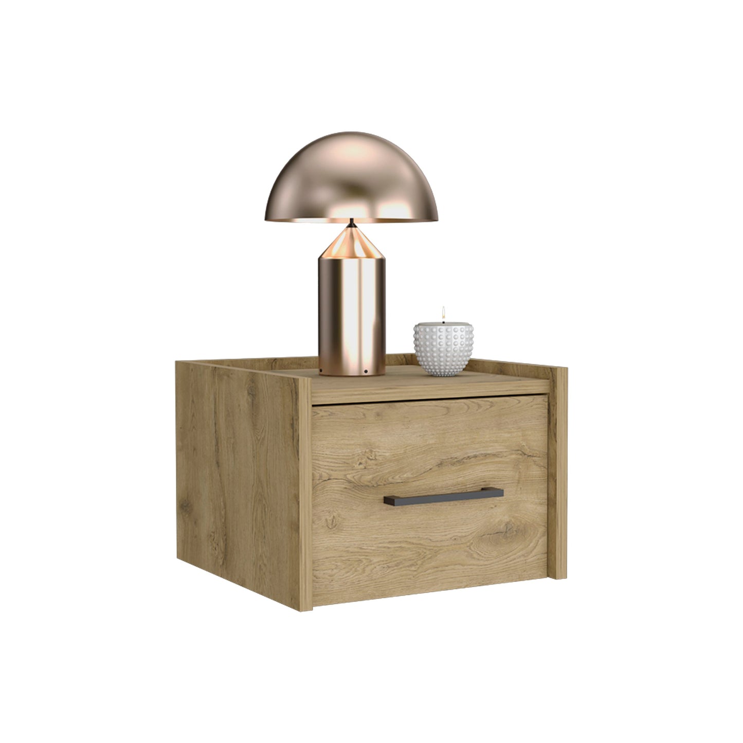 10" Beige One Drawer Faux Wood Nightstand-3