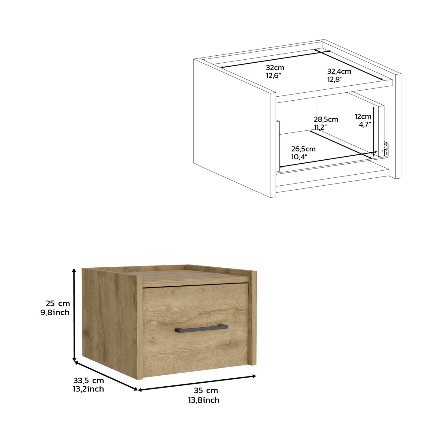 10" Beige One Drawer Faux Wood Nightstand-7