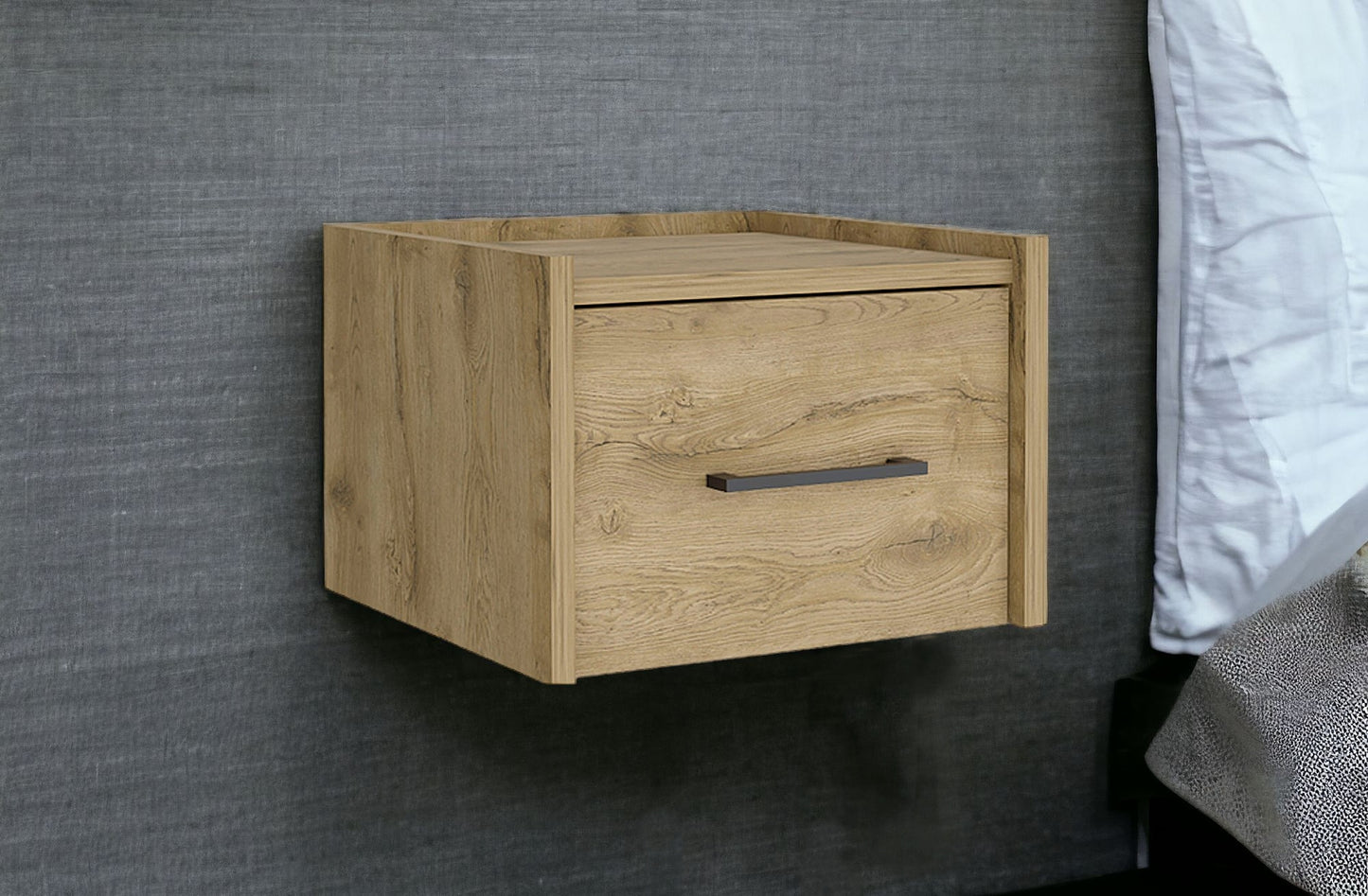10" Beige One Drawer Faux Wood Nightstand-1