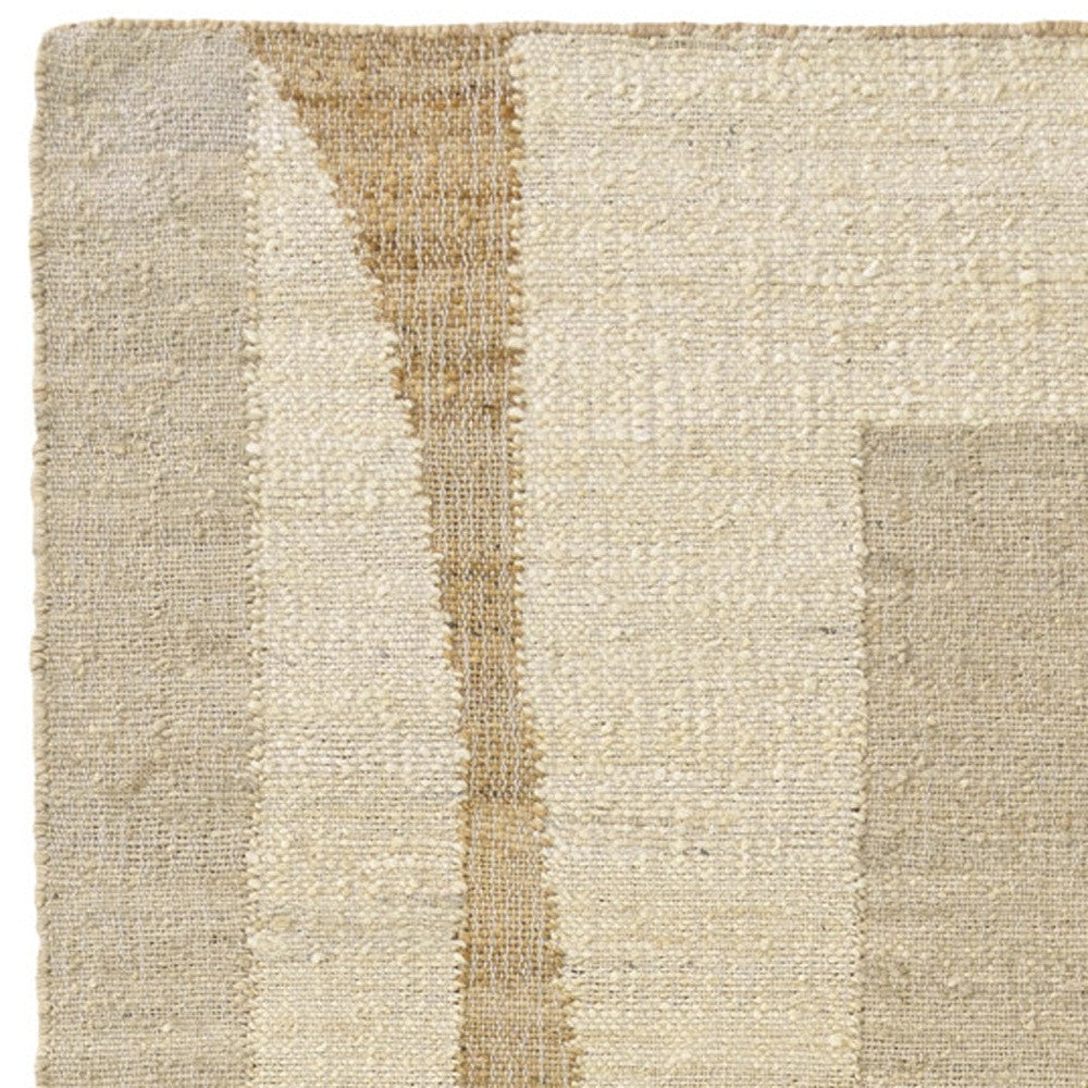 8' Natural And Ivory Jute Abstract Hand Woven Runner Rug-3