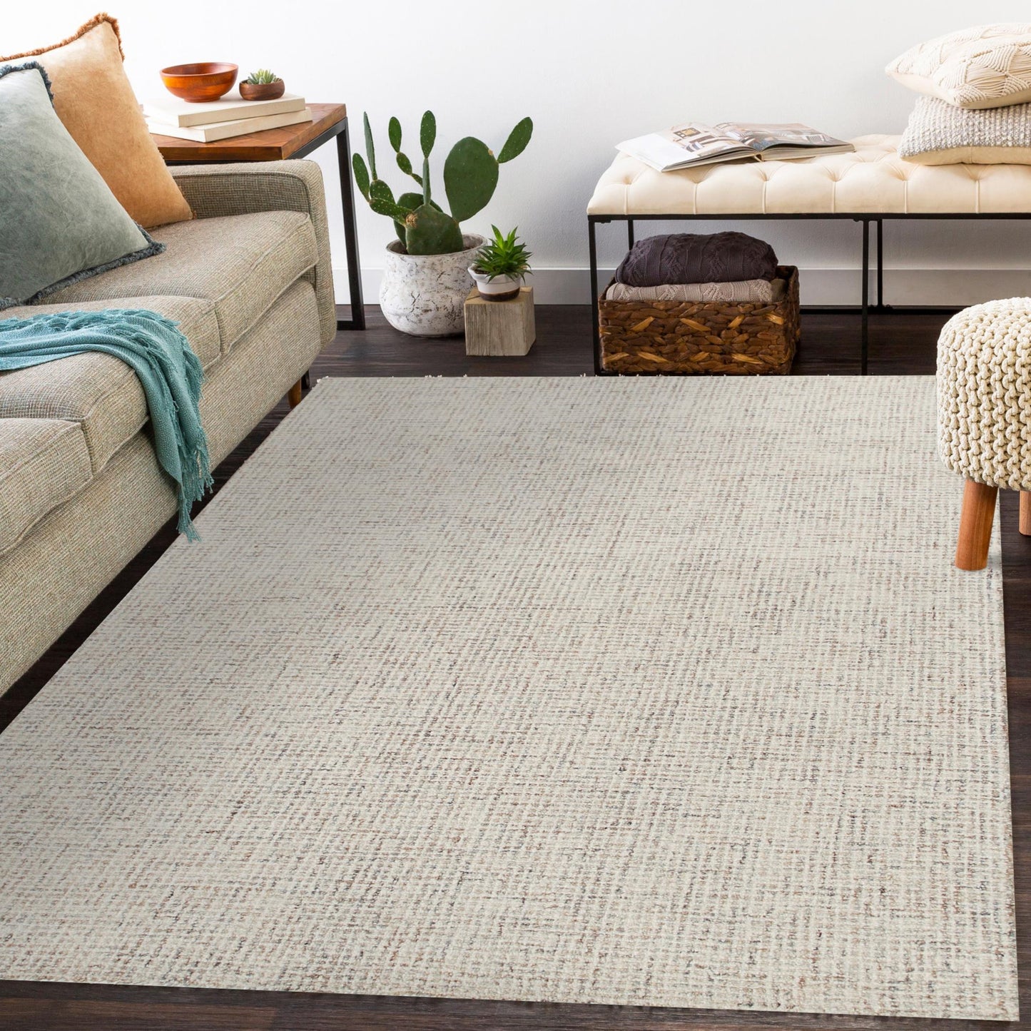 10' X 14' Brown Wool Checkered Hand Tufted Area Rug-4