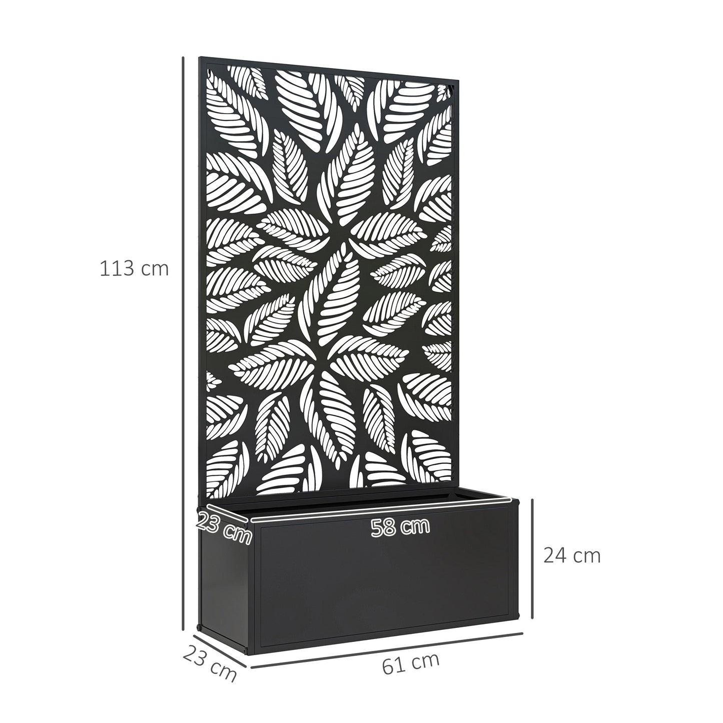 Outdoor Metal Planter, with Back Trellis - Black-2