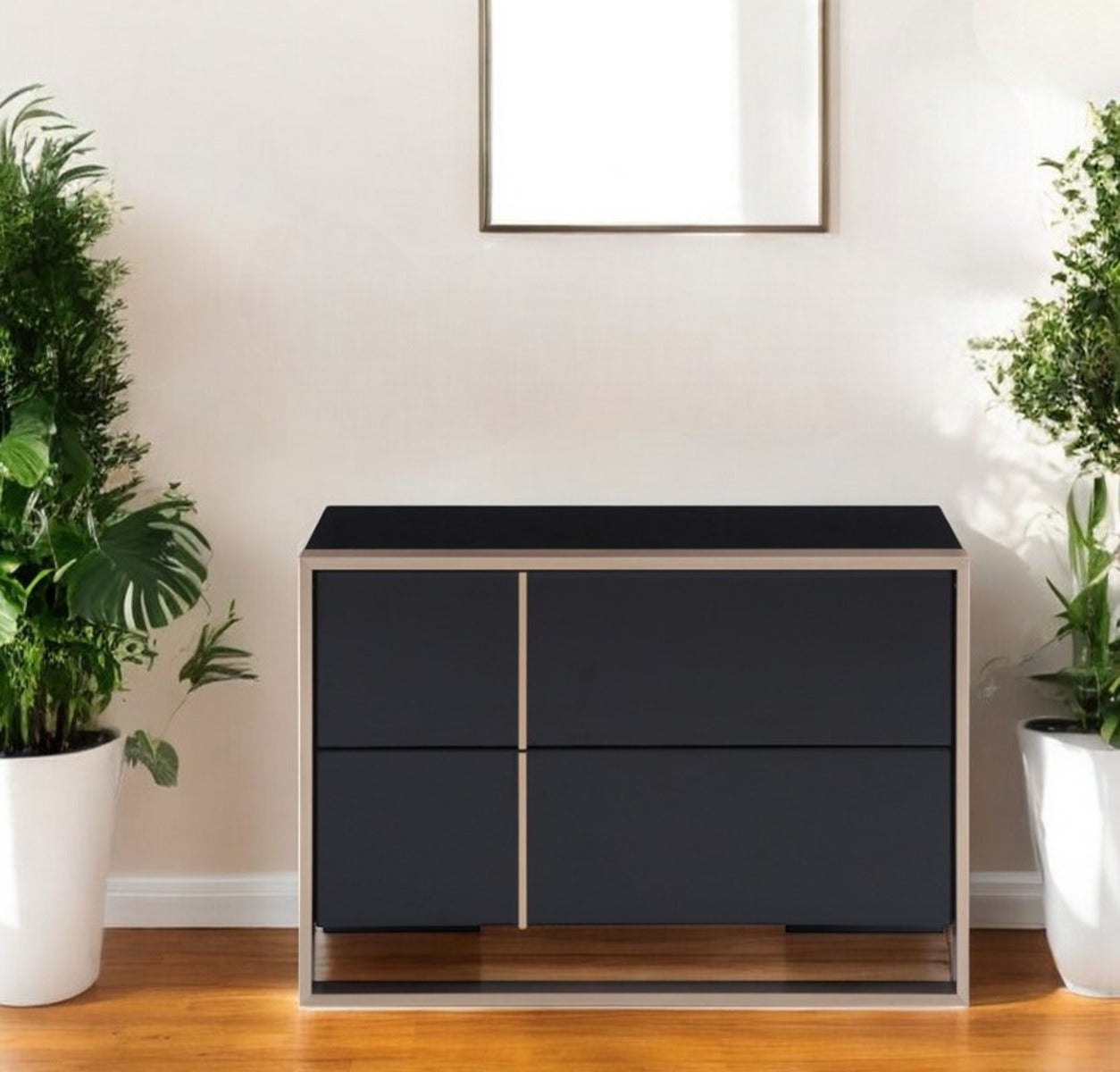 20" Black Wood Two Drawer Nightstand-1