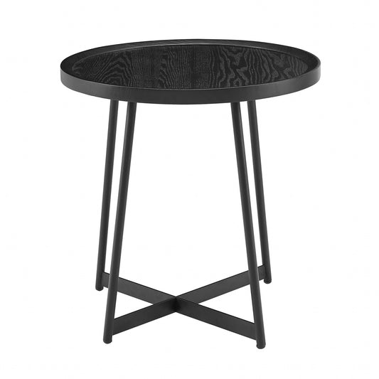 21.66" X 21.66" X 22.05" Round Side Table In Black Ash Wood And Black-0