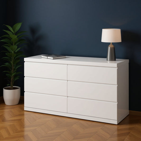 63" White Solid Wood Six Drawer Double Dresser-0