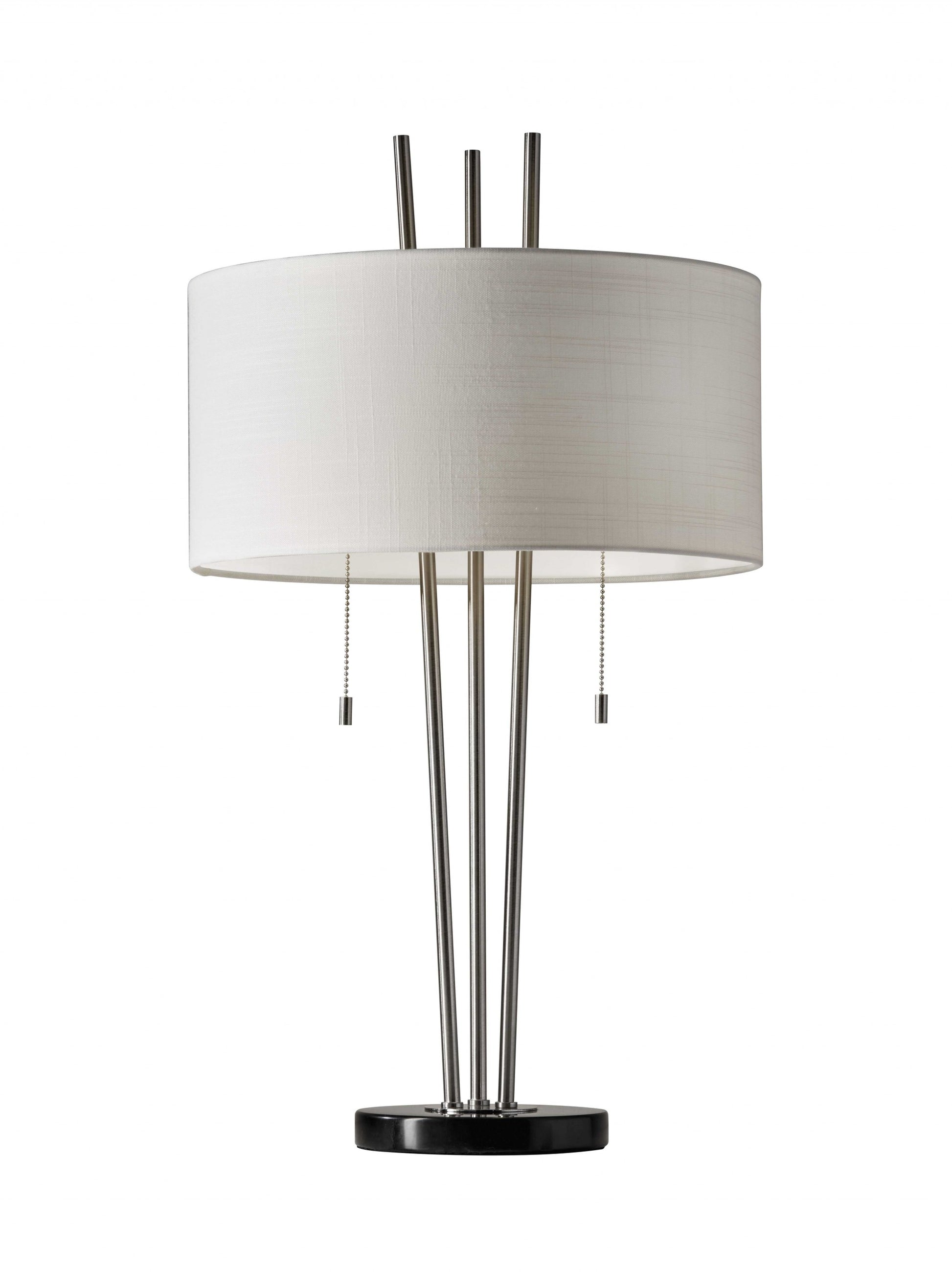 Stylish Triple Pole Brushed Steel Metal Table Lamp-1