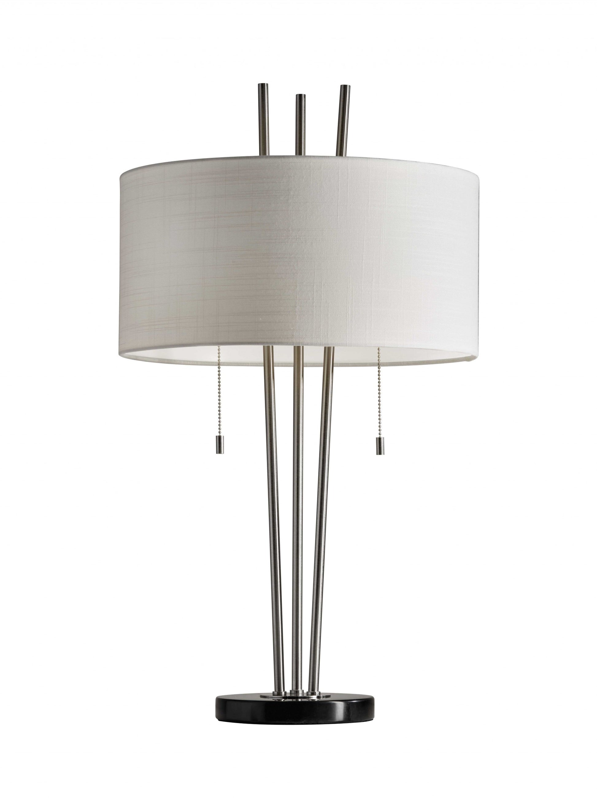 Stylish Triple Pole Brushed Steel Metal Table Lamp-2