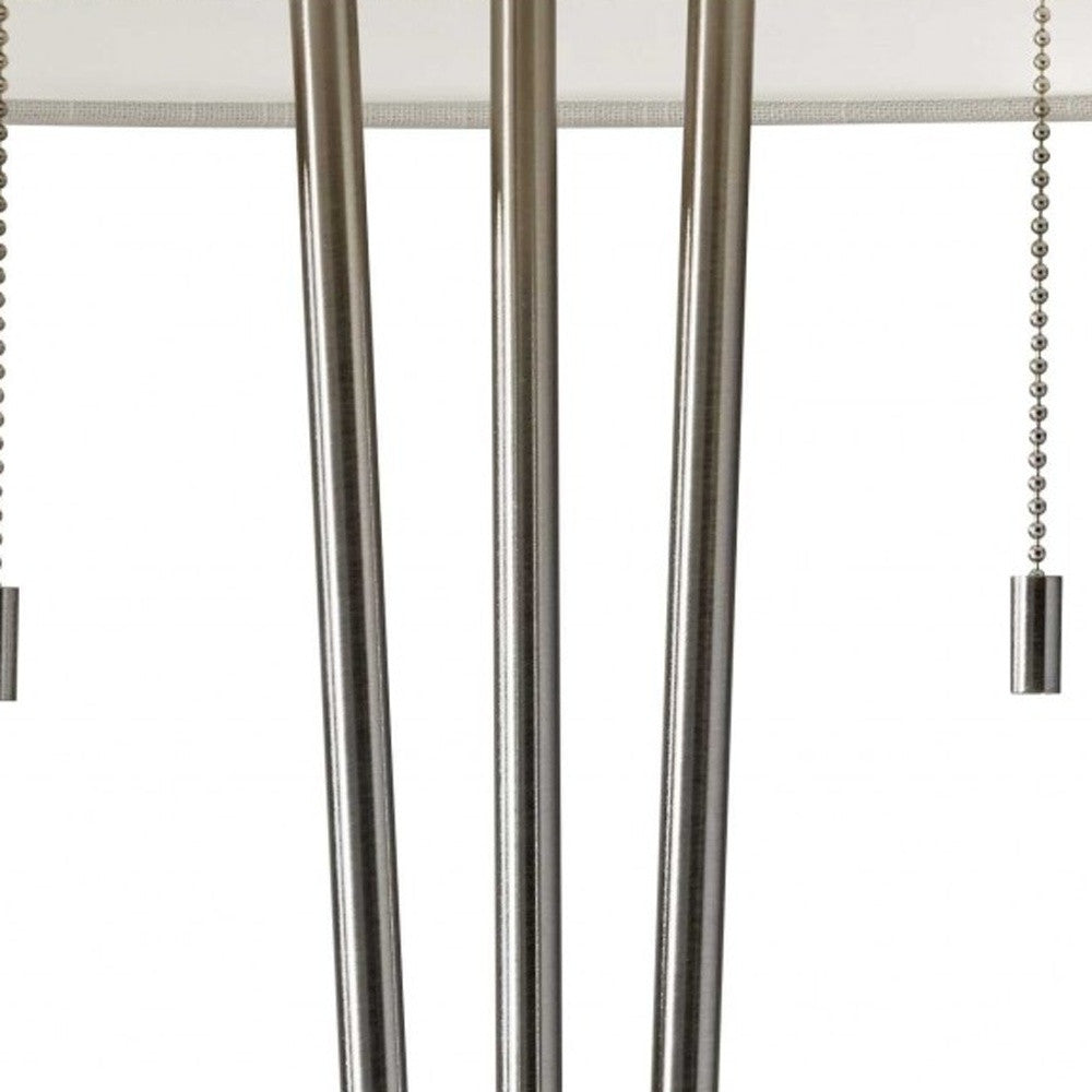 Stylish Triple Pole Brushed Steel Metal Table Lamp-4