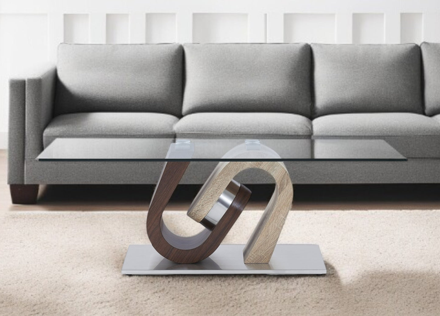 47" Clear And Oak Glass Coffee Table-0