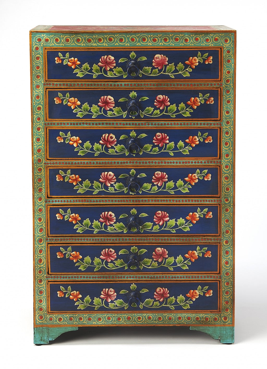 21" Blue and Green Solid Wood Seven Drawer Standard Chest-4