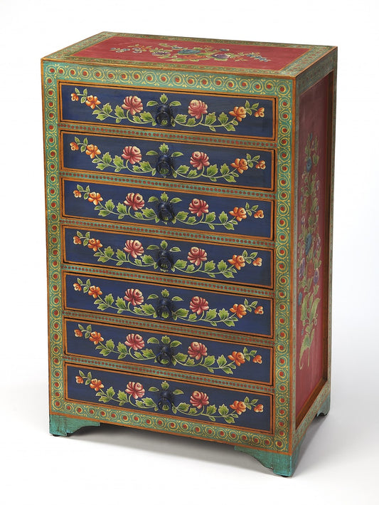21" Blue and Green Solid Wood Seven Drawer Standard Chest-0
