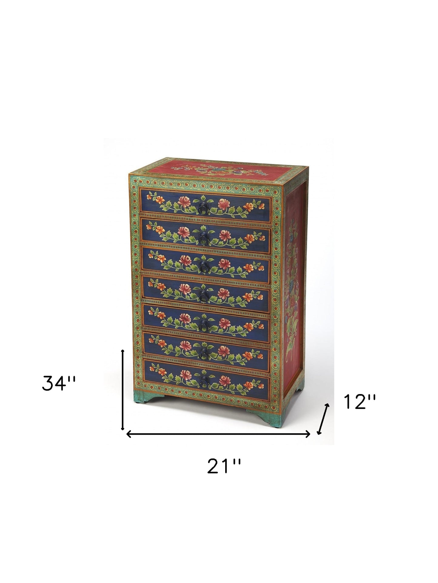 21" Blue and Green Solid Wood Seven Drawer Standard Chest-7