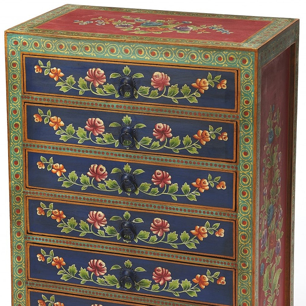 21" Blue and Green Solid Wood Seven Drawer Standard Chest-6