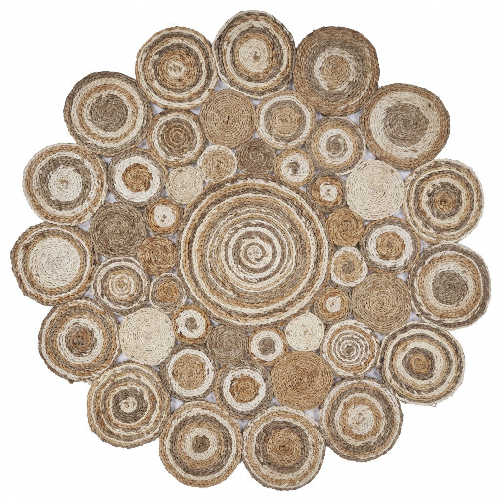 5' X 5' Natural Jute Hand Braided Area Rug-2