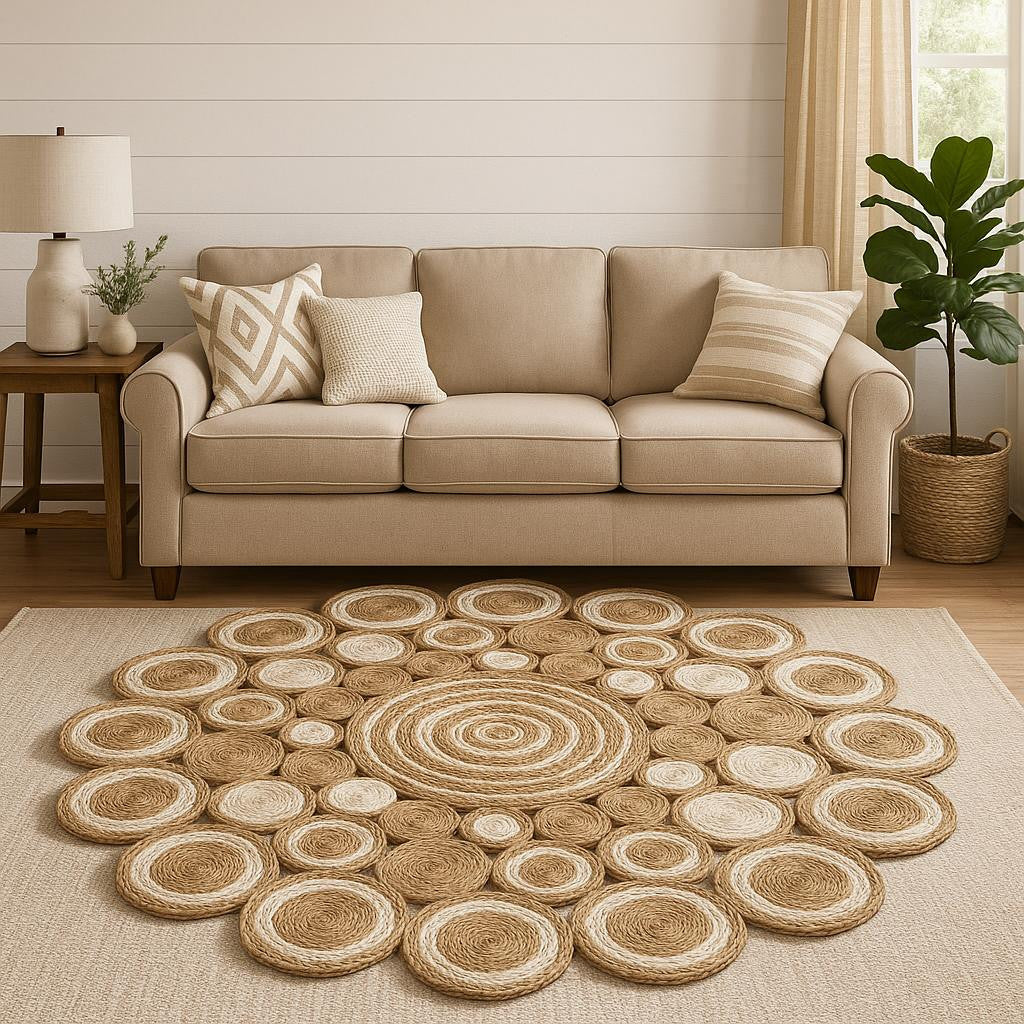 5' X 5' Natural Jute Hand Braided Area Rug-1