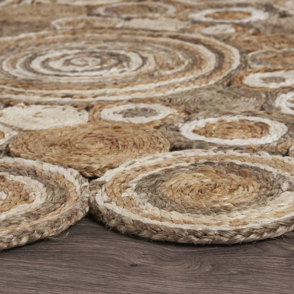 5' X 5' Natural Jute Hand Braided Area Rug-6
